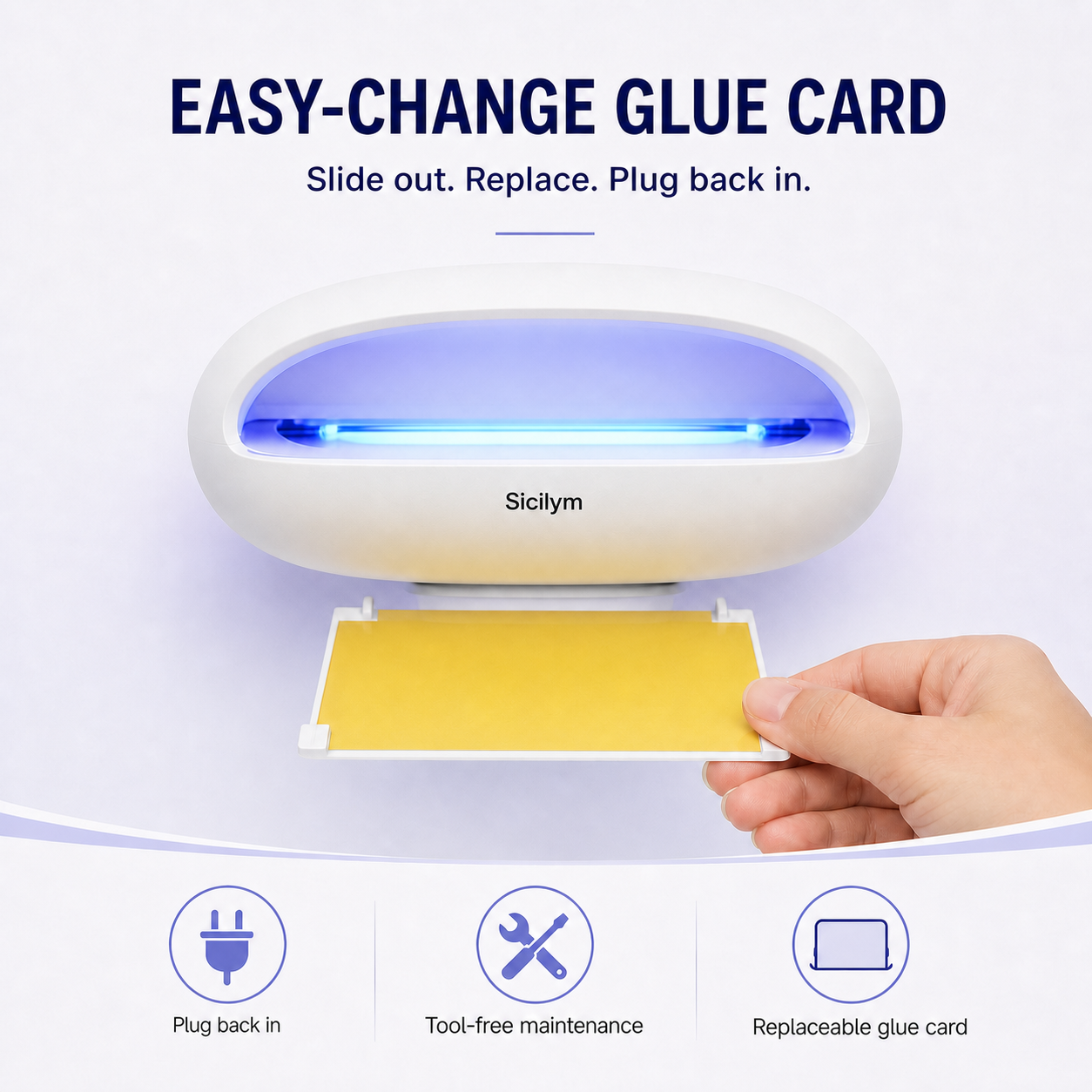 Sicilym UV Mosquito & Fly Trap, Silent Plug-In Indoor Insect Trap with Replaceable Glue Cards, No-Zap Blue Light Catcher for Home, Kitchen, Café & Restaurant
