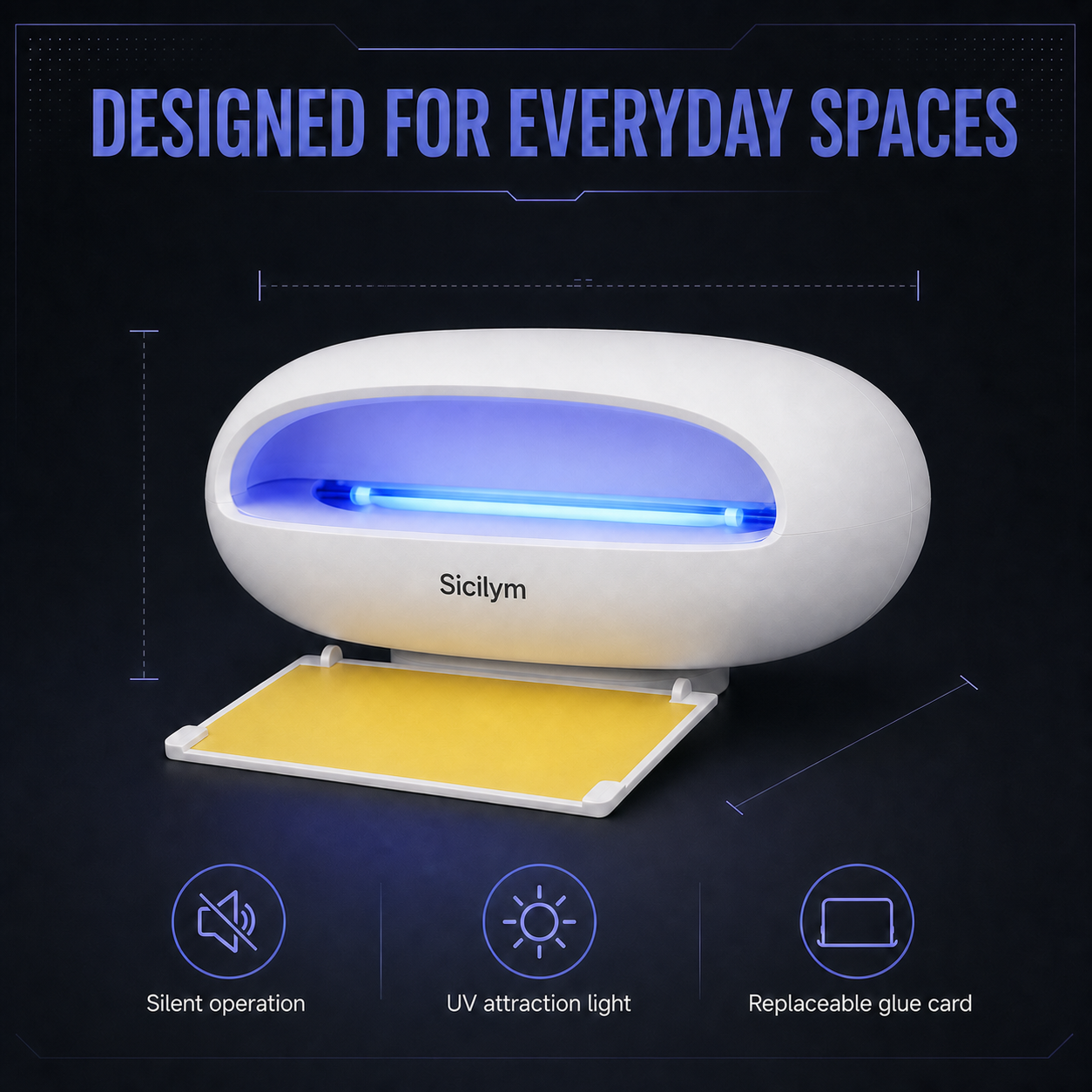 Sicilym UV Mosquito & Fly Trap, Silent Plug-In Indoor Insect Trap with Replaceable Glue Cards, No-Zap Blue Light Catcher for Home, Kitchen, Café & Restaurant