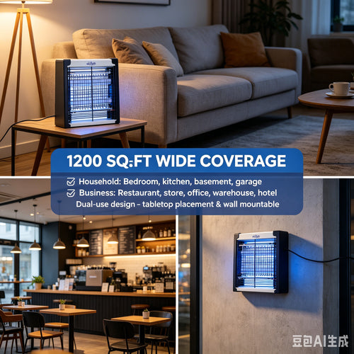 Siclym Indoor Bug Zapper, 1500V Electric Mosquito Killer with Dual 365nm UV Light Tubes, 1200 Sq. Ft. Coverage, Chemical-Free Fly Zapper for Home, Kitchen, Garage, Office & Restaurant, Tabletop or Wall Mount
