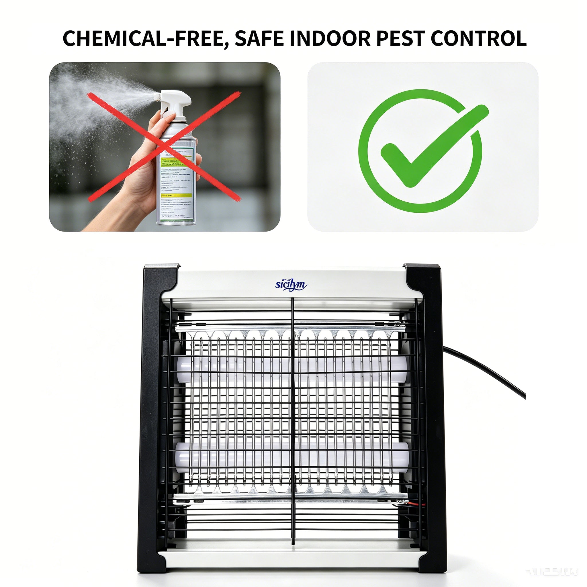 Siclym Indoor Bug Zapper, 1500V Electric Mosquito Killer with Dual 365nm UV Light Tubes, 1200 Sq. Ft. Coverage, Chemical-Free Fly Zapper for Home, Kitchen, Garage, Office & Restaurant, Tabletop or Wall Mount