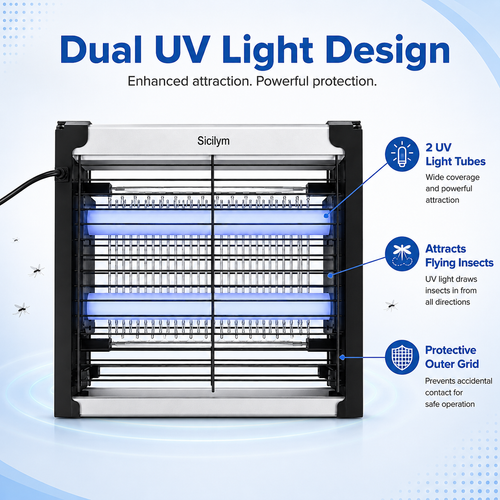 Siciym Indoor Bug Zapper, Electric Mosquito Killer with Dual 365nm UV Light Tubes, 1200 Sq. Ft. Coverage, Chemical-Free Fly Zapper for Home, Kitchen, Garage, Office & Restaurant, Tabletop or Wall Mount