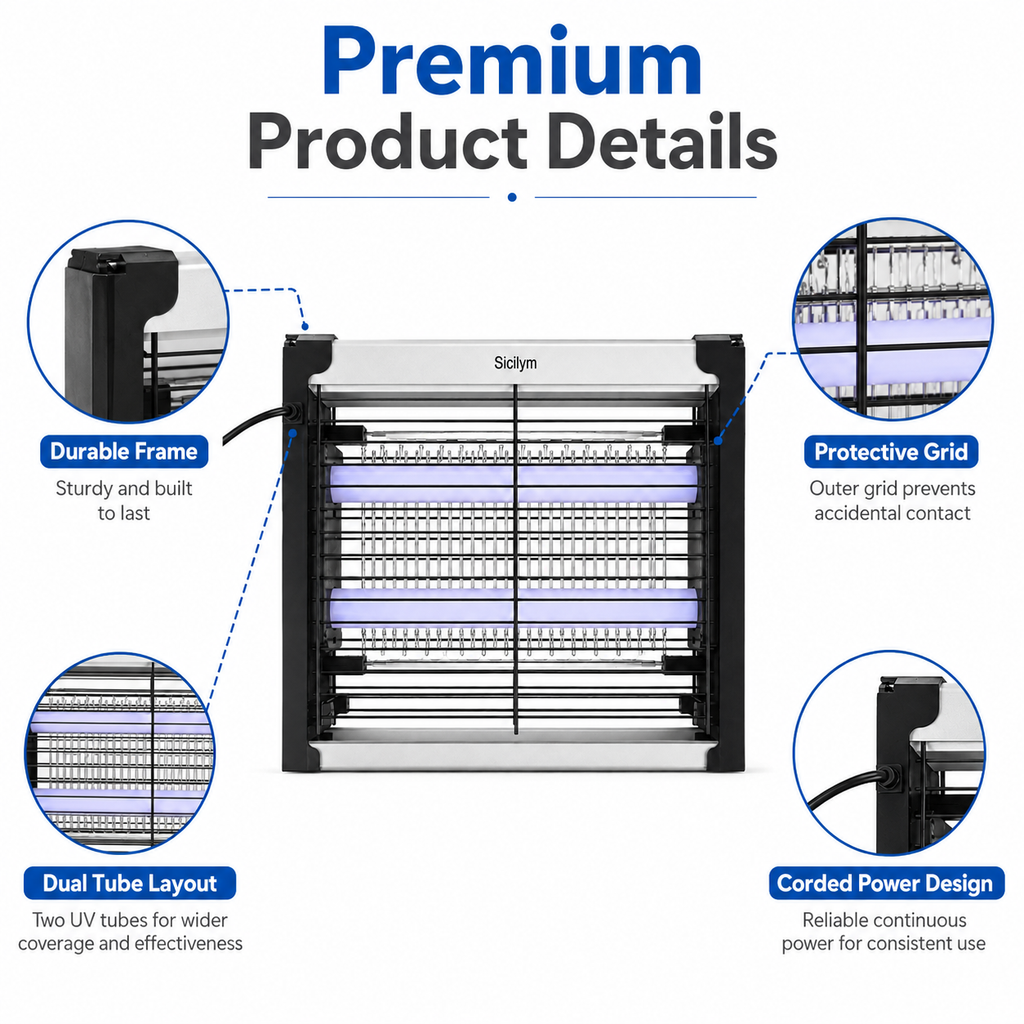Siciym Indoor Bug Zapper, Electric Mosquito Killer with Dual 365nm UV Light Tubes, 1200 Sq. Ft. Coverage, Chemical-Free Fly Zapper for Home, Kitchen, Garage, Office & Restaurant, Tabletop or Wall Mount