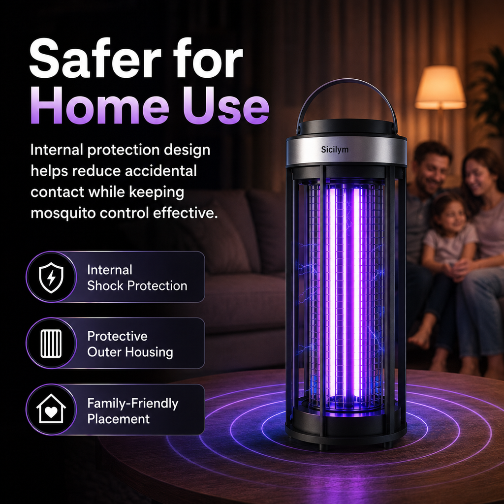 Sicilym 360° Indoor Bug Zapper, 4-Sided 365nm UVA Mosquito Killer Lamp with 3600V Electric Grid, Extended UV Tubes and Protective Housing for Home Use