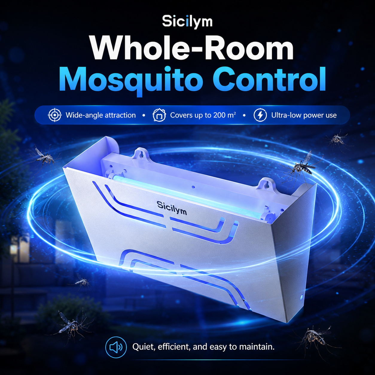 Sicilym Indoor Mosquito Trap, Wall-Mounted UV Light Insect Catcher with Replaceable Glue Board, Quiet Metal Fly Trap for Bedroom, Kitchen, Living Room & Office